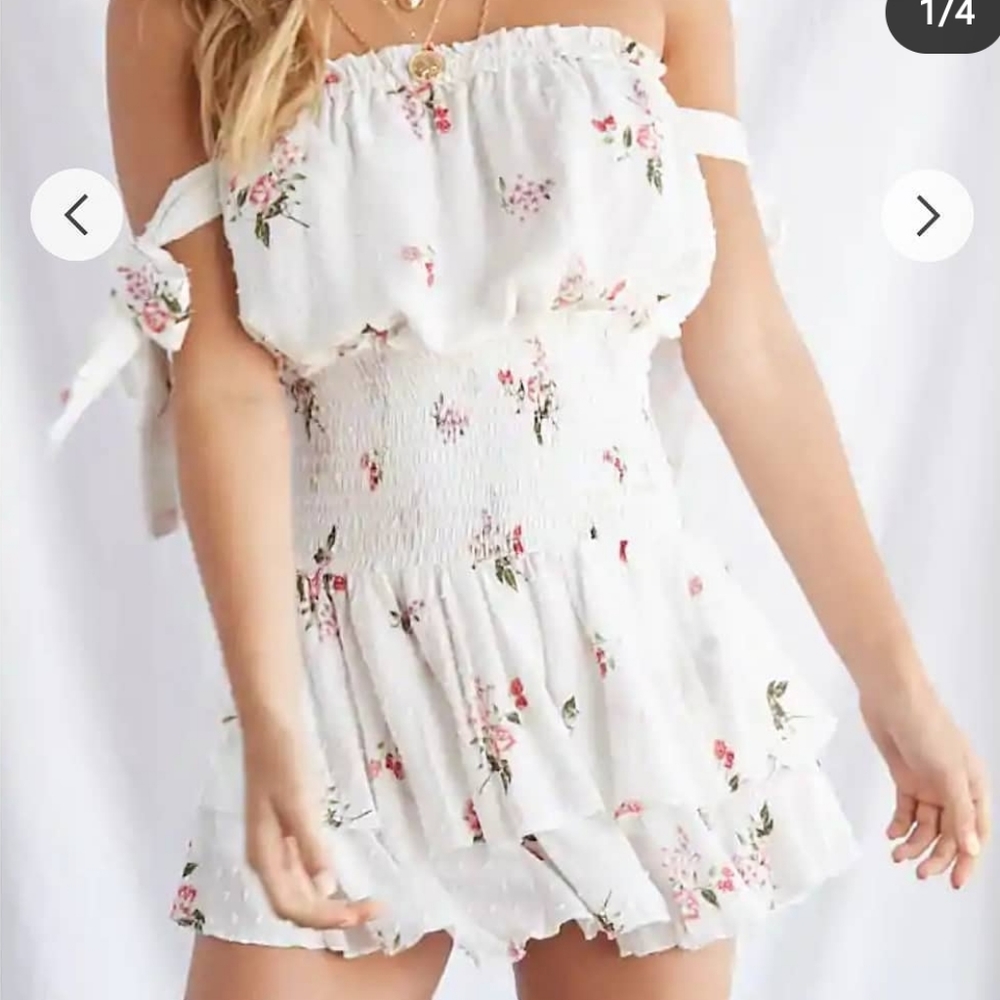 Floral Smocked Off the Shoulder Romper